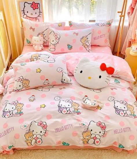 Hello Kitty Bedding, Hello Kitty Bed, Girl Dorms, Twill Pattern, King Size Comforter Sets, King Size Comforters, Lightweight Bedding, Style Bed, I Pad