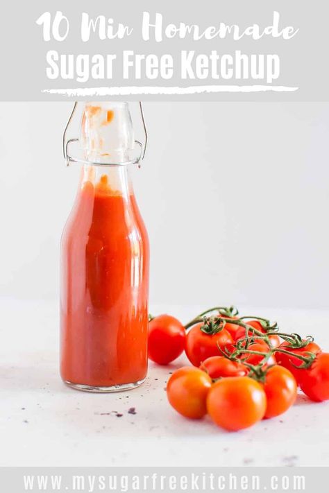 Simple sugar free ketchup - no blender required. Made with unsweetened applesauce and Lakanto Monkfruit Sweetener. Authentic flavour and better than storebought. #sugarfreesauce #sugarfreeketchup #sugarfreecondiments #ketchuprecipe Paleo Ketchup Recipe, Sugar Free Ketchup Recipe, Paleo Ketchup, Homemade Ketchup Recipes, Monkfruit Sweetener, Clean Dinner Recipes, Clean Dinner, Paleo Sauces, Sugar Free Ketchup