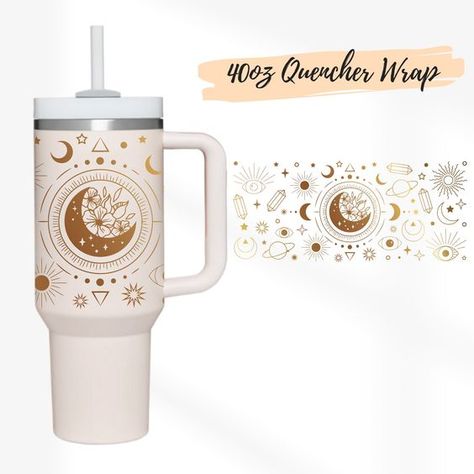 2 Designs 40oz Quencher Stanley tumbler wrap Sun And Magic Moon Svg, Celestial | 40 oz SVG Cute Floral | 40oz SVG Cricut Silhouette Template Stanley Cricut Designs, 40oz Tumbler Wrap, 40oz Tumbler Ideas, Tumbler Wrap Template, Inspirational Tumbler, Coffee Tumblers, Tumbler Decals, Trendy Water Bottles, Moon Svg