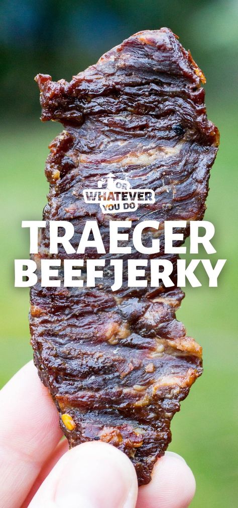 Traeger Jerky Recipe, Smoker Jerky Recipes, Traeger Smoker Recipes, Jerkey Recipes, Smoked Jerky, Smoked Beef Jerky, Traeger Cooking, Homemade Beef Jerky, Traeger Grill Recipes