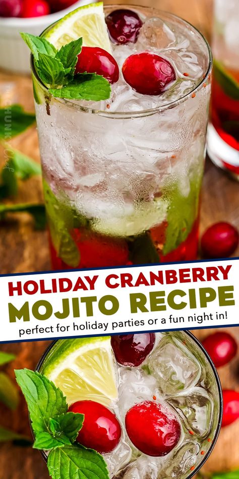 Cranberry Mojito, Alcoholic Drinks Vodka, Mojito Recipe Pitcher, Cranberry Syrup, Vodka Mojito, Cranberry Simple Syrup, Christmas Drinks Recipes, Cranberry Cocktail, Mojito Recipe