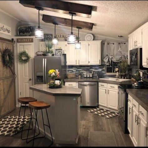 Mobile Home Kitchens, Double Wide Mobile Home, Remodel Mobile Home, Mobile Home Makeovers, Mobile Home Makeover, Single Wide Mobile Homes, Mobile Home Renovations, Mobile Home Kitchen, Mobile Home Ideas