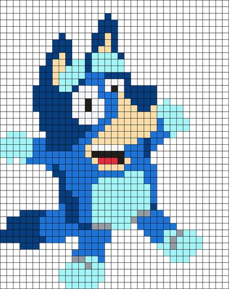 Melty Beads Ideas Bluey, Perler Bead Patterns Baby Shark, C2c Crochet Bluey, Reptar Perler Beads, Bluey Cartoon Cross Stitch Pattern, Baby Shark Perler Bead Pattern, Bluey Bingo Perler Beads, Fuse Beads Ideas Bluey, Bluey Pearl Beads