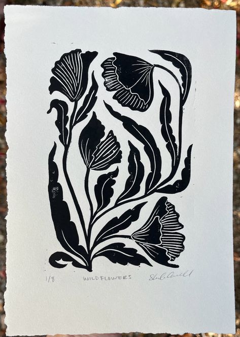 Floral Linocut Prints, Block Print Artwork, Plant Block Print, Linoleum Printmaking Patterns, Botanical Block Print, Lino Block Prints, Simple Linoleum Print Ideas, Flower Linocut Print, Woodblock Print Black And White