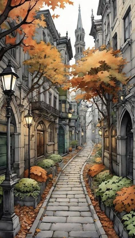 Beautiful Paintings Of Nature, Watercolor Architecture, Architecture Drawing Art, Art Gallery Wallpaper, 수채화 그림, Fall Pictures, Amazing Art Painting, Naive Art, Diy Art Painting