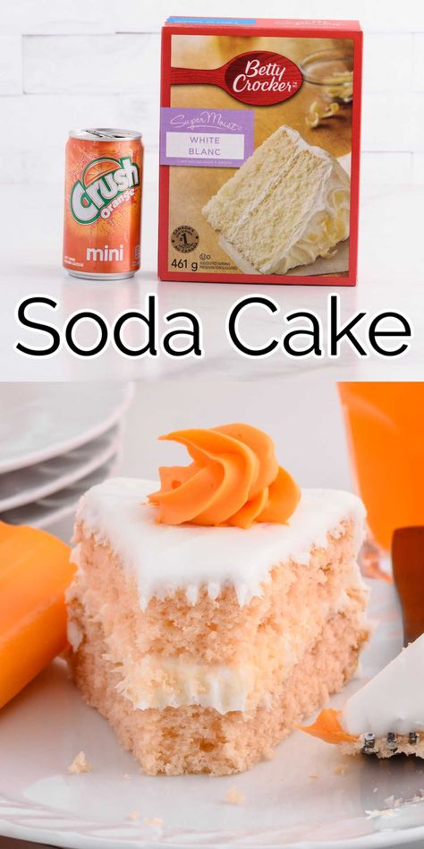 Soda Cake is a fluffy and moist two-layer cake that you can make with just two ingredients. Whip up this easy cake anytime you need a fast dessert. Box Cake And Soda Recipes, Soda And Cake Mix Recipes, Cake Mix And Soda Recipes, Orange Soda Cake, Cakes Made With Soda, Soda Can Cakes, Soda Pop Cake, Soda Cake Recipe, Flavor Cakes