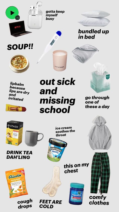 out sick and missing school #beingsicksucks How To Romanticize Being Sick, What To Wear When Your Sick Outfit, Things To Do On A Day Off From School, Sick Day In My Life, Morning Routine For School Leave At 8am, Tips For Being Sick, What To Do When Bored And Sick, Sick Day Aesthetic Routine, What To Do When You're Sick