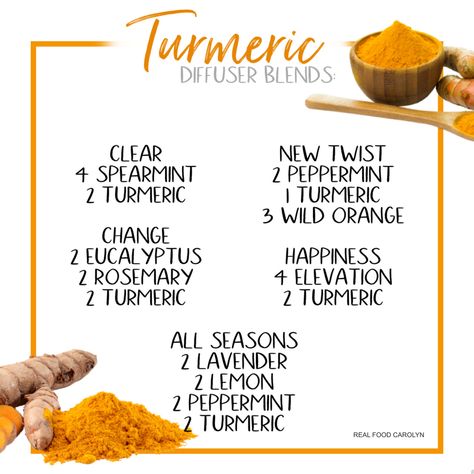 Savoury Meals, Eo Blends, Turmeric Essential Oil, Doterra Oil, Doterra Diffuser Blends, Essential Oil Combinations, Turmeric Oil, Doterra Essential Oils Recipes, Essential Oil Diffuser Blends Recipes