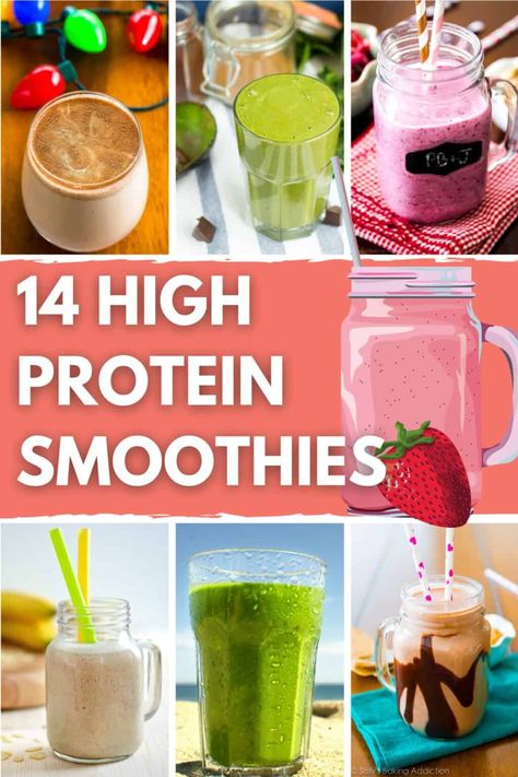 14 High Protein Smoothies (No Protein Powder) High Protien Smoothies, Protein Rich Smoothies, Pre Workout Smoothie, Best Vegan Protein Powder, Best Whey Protein Powder, Bright Line Eating Recipes, Low Calorie Smoothies, Best Whey Protein, Make Smoothies