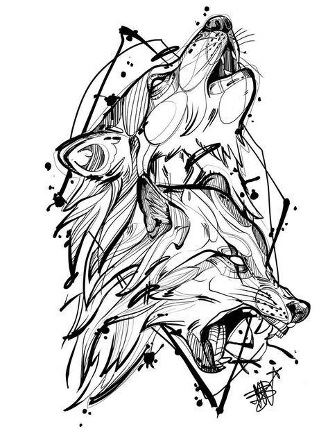 Wolf Tattoo Howling, Sketch Wolf Tattoo, Wolf Art Sketch, Wolf Sketch Tattoo Design, Illustrative Wolf Tattoo, 2 Wolf Tattoo, Two Wolf Tattoo, Howling Wolf Tattoo Design, Wolf Art Tattoo