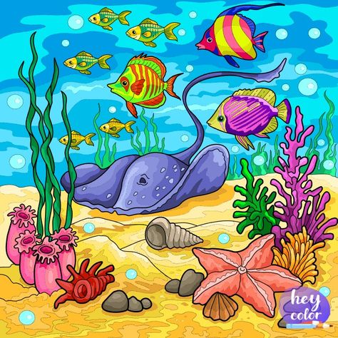 Underwater World Drawing, Fish Tank Drawing, Under The Sea Drawings, Sea Drawings, Underwater Drawing, World Drawing, Sea Drawing, Water Drawing, Adult Coloring Book Pages