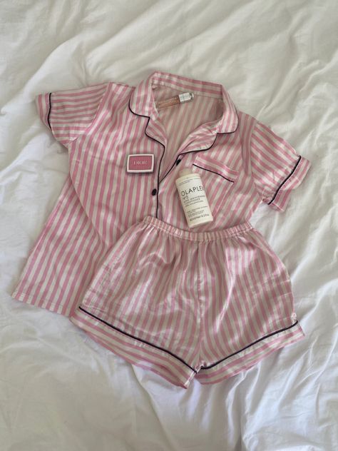 Victoria’s secret set pajamas PJ Victoria secret pink stripes olaplex aesthetic that girl it girl self care dior blush dior aesthetic dior lip gloss cosmetics viral tik tok Vs Pajamas Aesthetic, Victoria Secret Matching Set, Matching Set Pjs, Victorias Secret Pajama Set, Sleep Wear Aesthetic Comfy, Vs Pj Set, Matching Pj Set Aesthetic, Cute Pyjama Sets, Women Nightwear Outfit