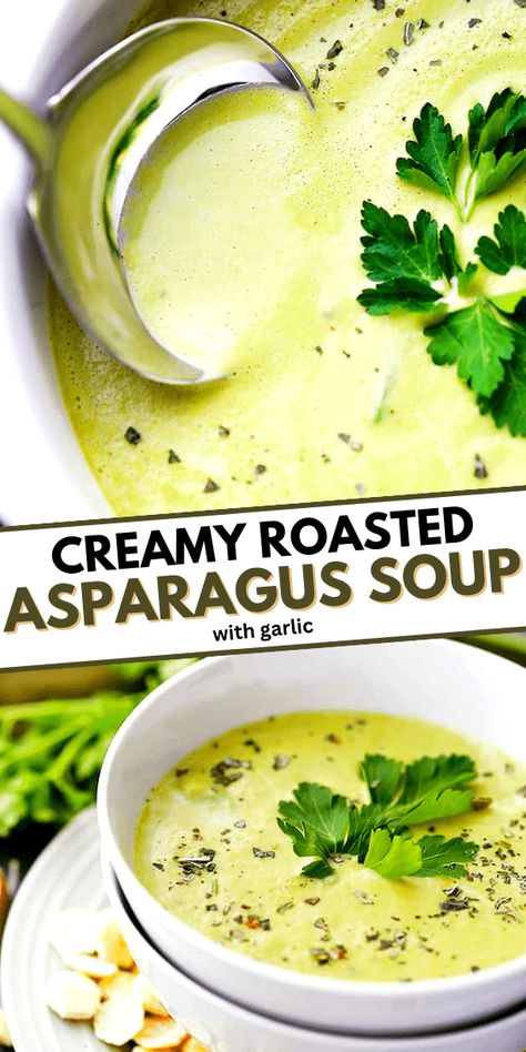 Sopas Light, Garlic Asparagus, Asparagus Soup, Savory Soups, Food Soup, Roasted Asparagus, Asparagus Recipe, Soup And Sandwich, Healthy Soup