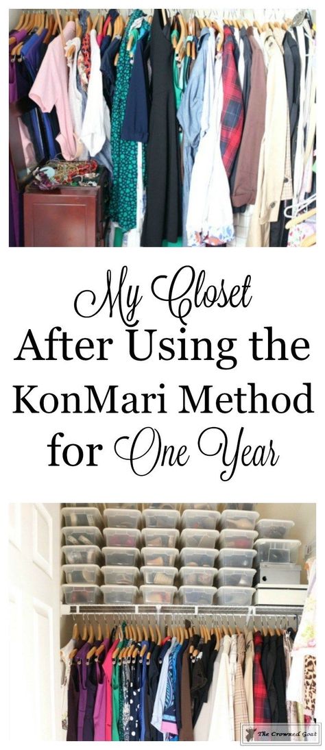 My Closet - One Year After Using the KonMari Method - The Crowned Goat Konmari Closet, Minimalist Closet Organization, Konmari Method Folding, Dresser Top Organization Ideas, Dresser Top Organization, Konmari Method Organizing, Konmari Organizing, Marie Kondo Organizing, Konmari Folding