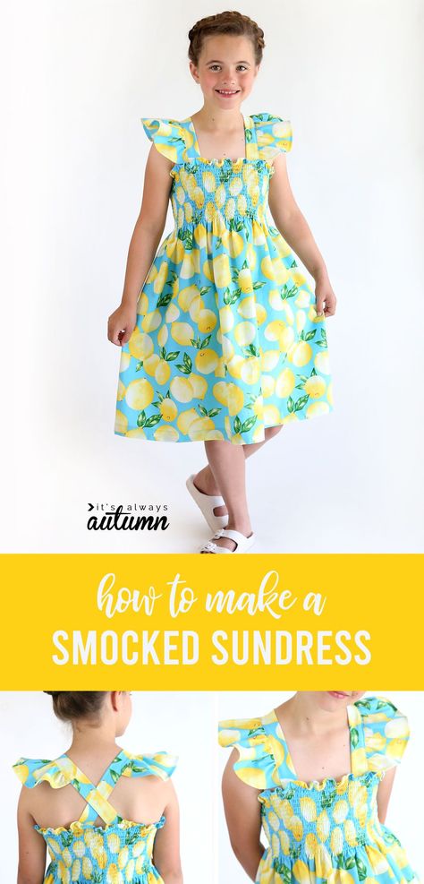 Easy sewing tutorial for this adorable smocked sundress Diy Smock, Sundress Tutorial, Smock Dress Pattern, Smocked Sundress, Free Sewing Tutorials, Sundress Pattern, Toddler Patterns, Cute Sundress, Dress Patterns Diy