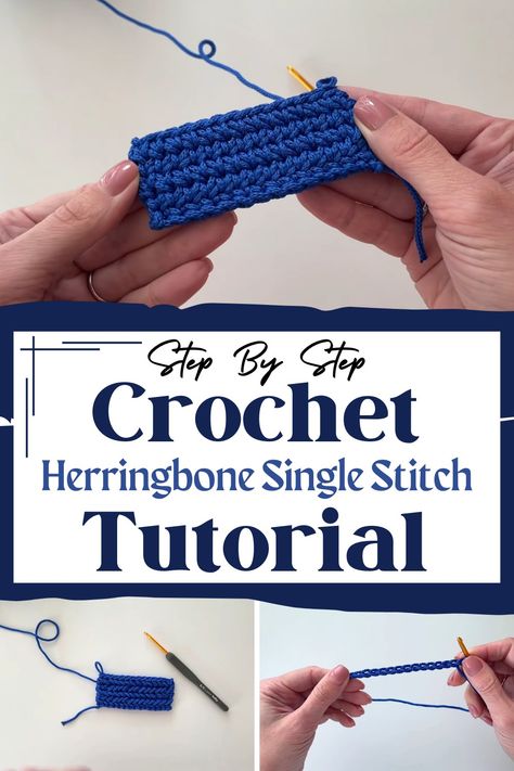 Herringbone Single Crochet Stitch Pattern & Tutorial Herringbone Crochet Stitch Tutorial, Herringbone Single Crochet Stitch, Herringbone Single Crochet, Crochet Seed Stitch, Herringbone Stitch Tutorial, Crochet Stitch Pattern, Reverse Single Crochet, Foundation Single Crochet, Embossed Fabric