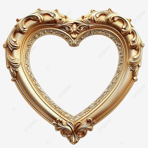 Golden Graphic Design, Picture Frame Aesthetic, Heart Frame Png, Cute Photo Frames, Golden Photo Frame, Golden Frame Png, Png Decoration, Profile Picture Frame, Gold Frame Png