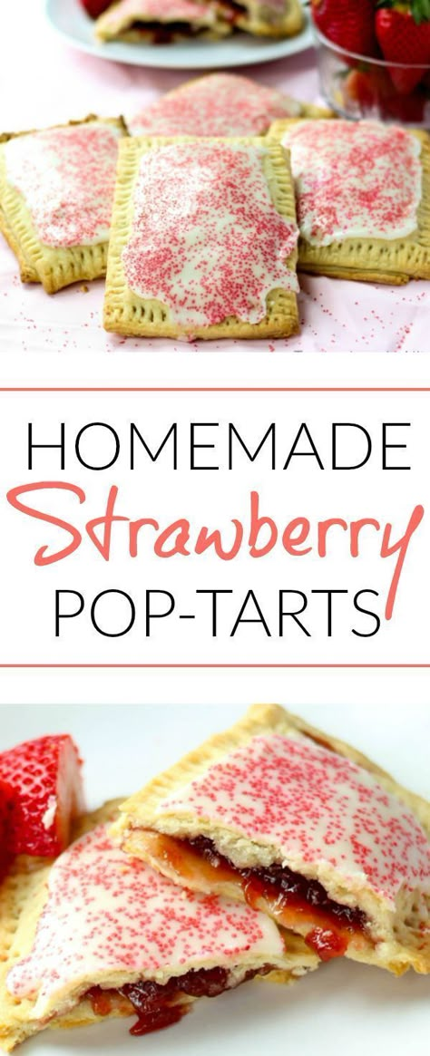 Want to make your favorite childhood snack at home? These homemade strawberry pop-tarts from Tornadough Alli are incredibly easy to make, filled with strawberry jam, and glazed to perfection. These pop-tarts are perfect for snack time or breakfast! Kids will love them! Save this recipe! Puff Pastry Pop Tarts, Strawberry Poptart, Snack At Home, Strawberry Pop, Breakfast Favorites, Poptart Recipe, Strawberry Pop Tart, Dessert Parfait, Frozen Pie