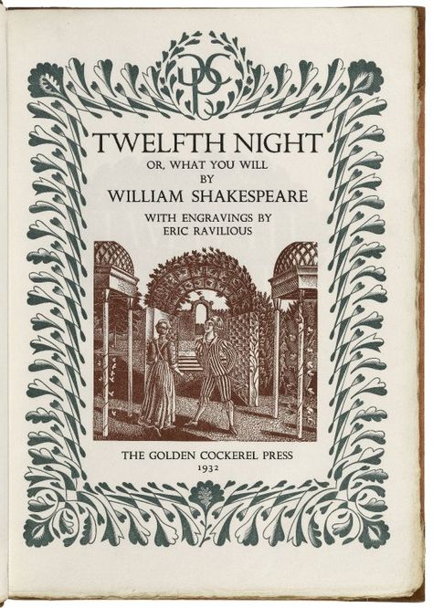 William Shakespeare. Twelfth night; or, What you will. With engravings by Eric Ravilious. 1932. Folger Shakespeare Library. Twelfth Night Shakespeare, Shakespeare Twelfth Night, Eric Ravilious, Tats Ideas, Saint Lawrence, Dream Things, Canterbury Tales, Manchester Art, Shakespeare Plays