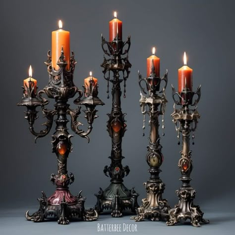 Gothic Candelabra Centerpiece, Classy Gothic Decor, Gothic Table Decor, Victorian Gothic Halloween Decor, Gothic Victorian House Decor, Victorian Gothic Decor Bedroom, Gothic Lights, Gothic Lamps, Gothic Candlestick