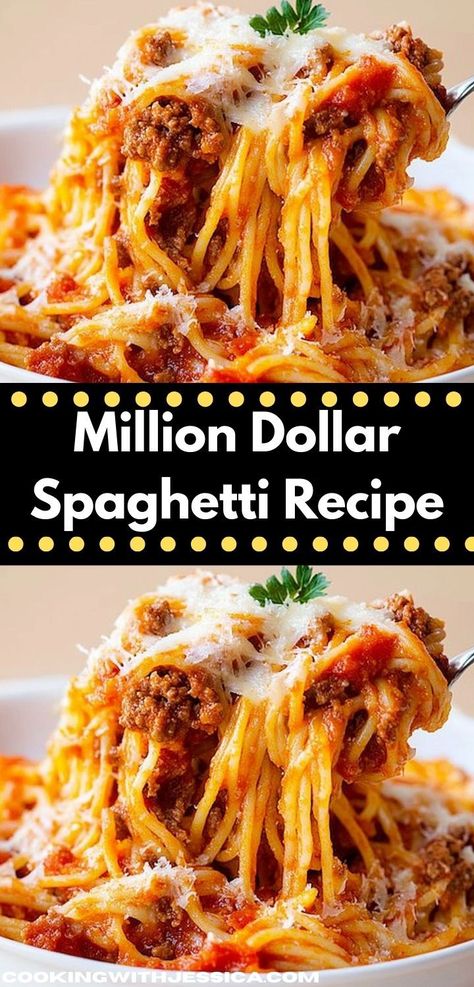 Searching for quick beef recipes? This Million Dollar Spaghetti Recipe is your answer! Packed with flavor and made with minimal effort, it’s a fantastic choice for effortless weeknight dinners that everyone will enjoy. Million Dollar Spaghetti Recipe, Baked Pasta Dishes, Million Dollar Spaghetti, Baked Pasta, Spaghetti Recipe, Cheesy Pasta, Ground Beef Casserole, Baked Spaghetti, Comfort Dishes