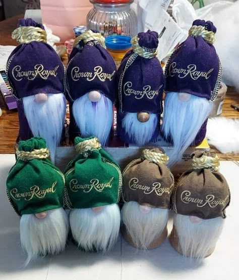 How To Make A Crown Royal Gnome, Crown Royal Bag Gnomes Diy, Crown Royal Bags Craft Ideas Diy, Things To Do With Crown Royal Bags, Crown Royal Gnomes Diy, Crown Royal Bag Crafts, Crown Royal Gnomes, Crown Royal Bags Ideas Diy, Crown Royal Bottle Crafts Diy