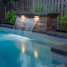 Spool Pool, Pool Waterfalls, Swimming Pool Fountains, Swimming Pool Waterfall, Fountain Wall, Dream Backyard Pool, Pools Backyard Inground, Modern Pool, Pool Water Features