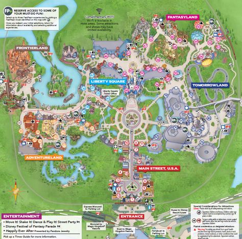 Disney World Magic Kingdom new map 2018, plus a perfect Magic Kingdom itinerary to use in your Disney World planning! #Disney #MagicKingdom #tips #familyvacation #itinerary #FastPass #planning #vacation Disney Park Maps, Magic Kingdom Map, Disney World Map, Magic Kingdom Rides, Festival Of Fantasy Parade, Disney World Magic Kingdom, Scary Halloween Party, Disney Magic Kingdom, Disney World Parks