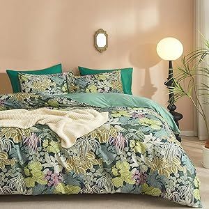 mixinni Tropical Multicolored Leaves Print Duvet Cover 2 Pillowcases Botanical King Size Floral Duvet Cover Set Soft Cotton Bedding Set for Her and Him-Easy Care, Soft and Durable-King Size School Dormitory, Floral Bedding Set, King Size Comforter Sets, Floral Comforter Sets, Floral Bedding Sets, King Size Comforters, Print Duvet Cover, Cotton Bedding Set, Floral Comforter