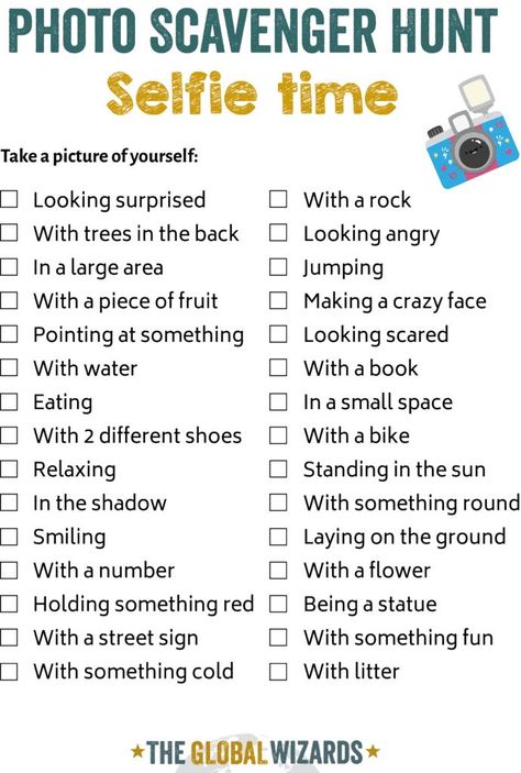 Selfie Game Ideas, Diy Scavenger Hunt For Kids, Scavenger Hunt Ideas For Kids Outdoor, Photo Scavenger Hunt Ideas, Outdoor Scavenger Hunt For Kids, Picture Scavenger Hunt, Backyard Scavenger Hunt, Selfie Scavenger Hunt, Picture Scavenger Hunts