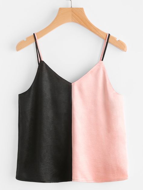 Satin Cami Top, Fashion Design Patterns, Satin Cami, Color Block Top, Crop Top Outfits, Fashion Attire, Blouse Styles, Cami Top, Cute Casual Outfits