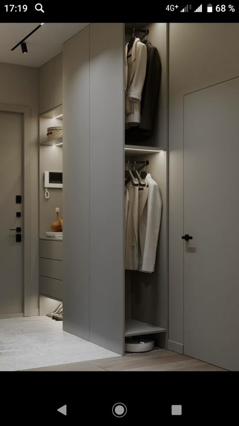 Closet For Hallway, Small Hallway Design Ideas, Modern Entry Closet, Corridor Design Home, Entrance Hall Wardrobe, Entrance Layout, Apartment Entrance Design, Corridors Design Home, Corridor Furniture