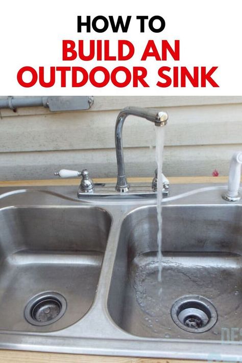 Outdoor Sink Hose Hookup, Backyard Sink Station, Outdoor Sink Ideas Backyards, Diy Outdoor Sink Station, Outside Sink Ideas Backyards, Old Sink Ideas Garden, Outdoor Sinks Station Backyards, Garden Sinks Outdoor Diy, Outdoor Sink Diy