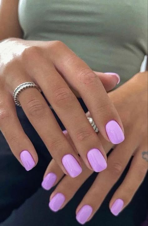 Short Gel Nails Inspo Summer, Nail Color Design Ideas, Soild Nails Colors Summer, Nail Inspo Full Color, Summer Nails 1 Color, Violet Nail Color, Solid Gel Nail Color Ideas Short, Nail Color Inspo Summer, Squoval Summer Nails