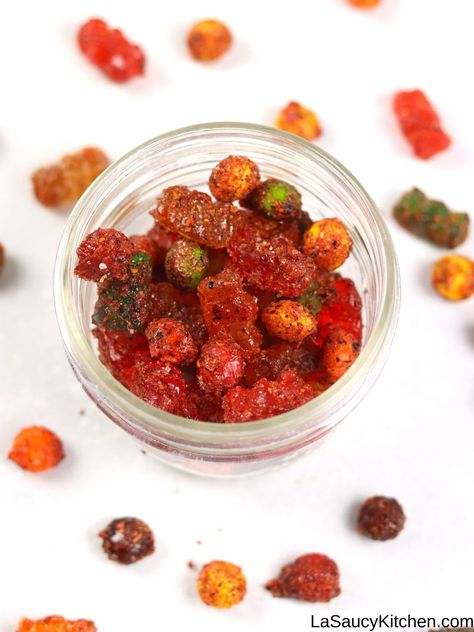 Spicy Gummy Bears, Chamoy Tajin Candy, Spicy Gummy Bears Recipe, Gummy Bears With Chamoy, Spicy Gushers Recipe, Tajin Gummy Bears Recipe, Chamoy And Tajin Gushers Recipe, Gummies With Chamoy And Tajin, Mexican Gummy Candy