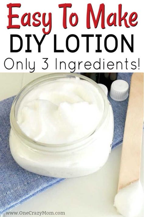 You’ll love this easy DIY lotion recipe that is non greasy and is great for dry skin. With only 3 ingredients, you can make your own lotion is less than 5 minutes! You’ll love this homemade lotion recipe that is all natural with shea butter and essential oils! #onecrazymom #diylotion #diy #homemade #allnatural #easydiy Homemade Body Lotion Recipes, Make Your Own Lotion, Easy Diy Lotion, Homemade Face Lotion, Diy Lotion Recipe, Body Lotion Recipes, Make Lotion, Diy Body Lotion, Homemade Lotion Recipe