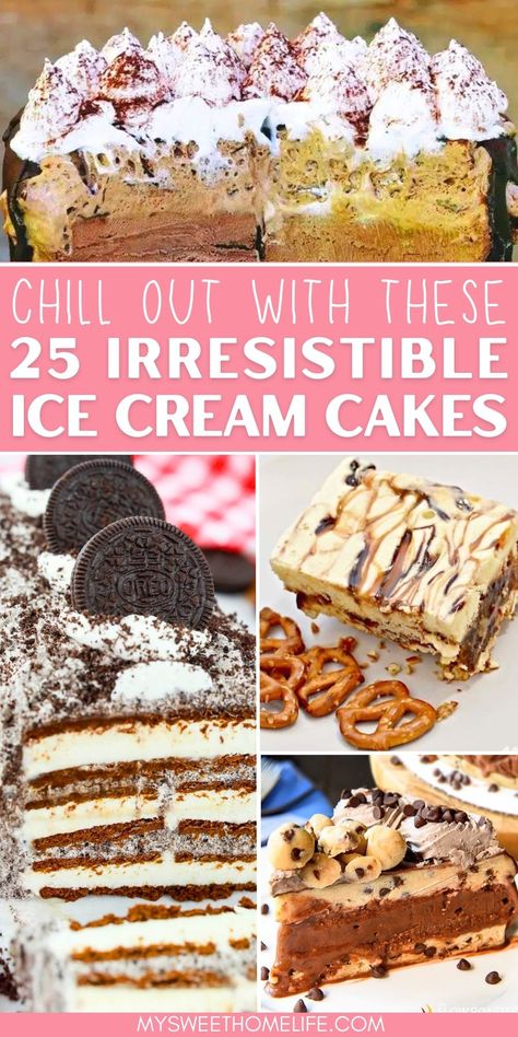 Indulge in the perfect summer treats with these gorgeous, multi-layered ice cream cakes, featuring layers of creamy goodness that are sure to impress. Golden Oreo Ice Cream Cake, Ice Cream Layer Cake, Diy Ice Cream Cake Birthdays, Ice Cream Cakes Homemade, Summer Food For A Crowd, Ice Cream Cake Designs, Ice Cream Cake Ideas, Fudge Ice Cream Cake, Layered Ice Cream Cake