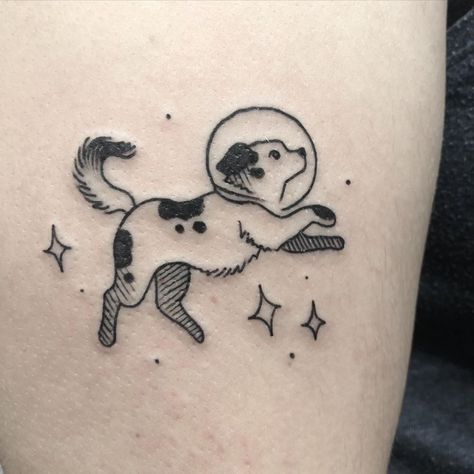 Tatoo Dog, Aesthetic Tattoo Ideas, Funky Tattoos, Space Dog, Cute Little Tattoos, Dot Work Tattoo, Aesthetic Tattoo, Dream Tattoos, Dog Tattoo