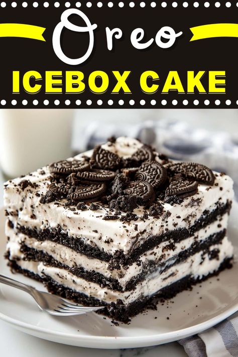 This no-bake 3-ingredient Oreo icebox cake is impossibly easy to make. It's creamy, chocolatey, and insanely good with hot fudge sauce! Ice Box Cake Oreo, Oreo Eclair Cake, Oreo Dessert Easy 3 Ingredients, 3 Ingredient Oreo Dessert, Oreo Cupcake Recipe Box Cake, Oreo Cookie Cake Recipe Simple, Oreo Pudding Dessert Recipes, Icebox Cookie Cheesecake, Oreo Icebox Cake Recipes