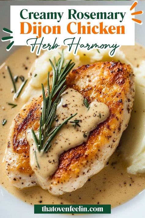 Enjoy the refined elegance of chicken breasts in a luxurious Dijon mustard and rosemary cream sauce. This "Creamy Rosemary Dijon Chicken" recipe, enhanced with whole milk yogurt and white wine, provides a sophisticated and flavorful experience, perfect for an elevated weeknight dinner. Creamy Rosemary Dijon Chicken, Easy Healthy Whole Food Meals, Crockpot Dijon Chicken, Rosemary Dijon Chicken, Rosemary Cream Sauce, Creamy Dijon Chicken, Dijon Chicken Recipes, January Meals, Creamy Dijon