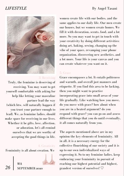 Anna Scotland Magazine Korean Journal, Femininity Tips, Divine Feminine Spirituality, 6 September, Act Like A Lady, A Love Letter, Charm School, Classy Aesthetic, Princess Aesthetic