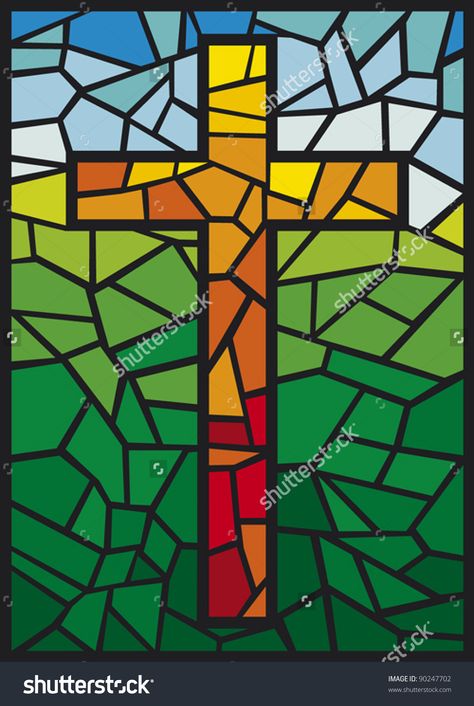 Cross Quilts, Stained Glass Cross, L'art Du Vitrail, Jesus Christ Cross, Stained Glass Quilt, Cross Quilt, Glass Cross, Mosaic Crosses, Church Banners