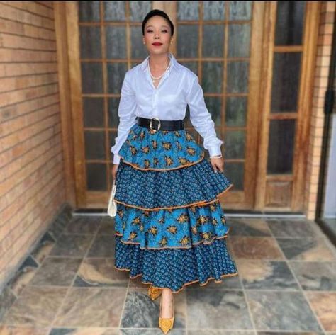 Two Layer Dress, South African Traditional Dresses, Ankara Skirts, African Traditional Wear, Shweshwe Dresses, Traditional African Clothing, African Fabric Dress, African Skirts, African Print Dress Ankara