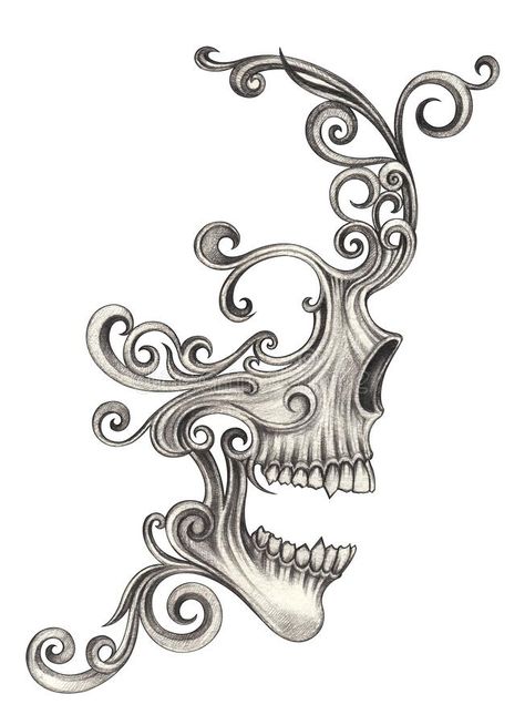 Cool Skull Drawings, Skull Drawings, Cool Tattoo Drawings, Skull Art Drawing, Skulls Drawing, Tattoo Style Drawings, Dark Art Tattoo, Skull Tattoo Design, Tattoo Design Book