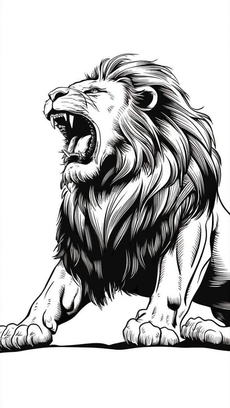 Cool Lion Drawings, Lion Drawing Sketches, Lion Roar Drawing, Lion Sketch Tattoo, Angry Lion Drawing, Roaring Lion Drawing, Lion Head Drawing, Draw Lion, Leon Tattoo