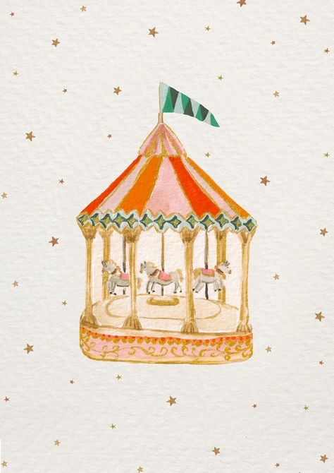 Fair Illustration, Carousel Art, Quirky Illustration, Fun Fair, Baby Art, Baby Prints, Cute Illustration, Nursery Prints, Unframed Prints