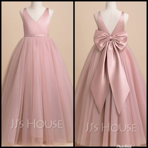 Bridesmaid Princess Dress With Satin Bow, Pink Princess Dress With Bow For Pageant, Pink Gowns For Kids, Dusty Pink Bridesmaid Dresses Kids, April Bridesmaid Dresses For Kidd, Simple Frock Design, Kids Dress Collection, Long Frock Designs, Long Gown Design