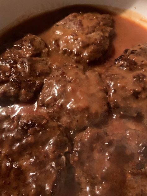 Keep Your Banquet, I'll Make My Own Salisbury Steak- Homemade Salisbury Steak Carnivore Salsbury Steak, Copycat Banquet Salisbury Steak, Homemade Saulsberry Steak, Easy Homemade Salisbury Steak, Homemade Salsberry Steak Recipe, Poor Man Salisbury Steak, Instapot Salisbury Steak Recipe, Salisbury Steak For A Crowd, Hamburger Salisbury Steak Easy