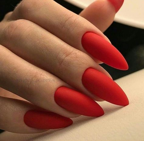 Matte Almond Shaped Nails, Nails Inspo Fall, Matte Almond Nails, Red Matte Nails, Almond Nails Red, Blue Homecoming Nails, Homecoming Nails Almond, Almond Shaped Nails, Red Acrylic Nails