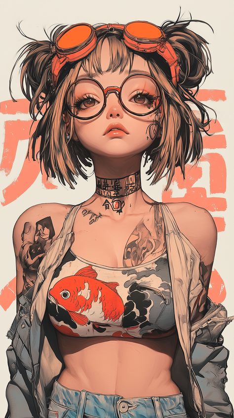 #CharacterDesign #AnimeArt #Manga #Cyberpunk #TraditionalJapanese #Tattoos #VibrantColors #ArtisticStyle #BodyCharacter #AnimeIllustration #SlenderGirl #FashionFusion #AnimeFanArt Chinese Cyberpunk, Cyberpunk Women, Girl With Tattoos, Cyberpunk Tattoo, Punk Wallpaper, Cyberpunk Female, Cyborgs Art, Noodle Board, Cyberpunk Girl